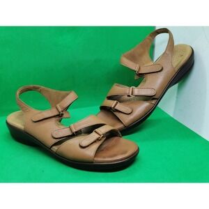 SAS TABBY STRAPPY SANDALS SHOES 9 1/2 M COMFORT TRIPAD BROWN LEATHER